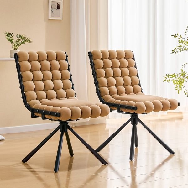 English Elm Cream Dutch Velvet Swivel Chair Tufted Bubble Backrest Glam Armless Accent Seat Black,Brown W3875P448021