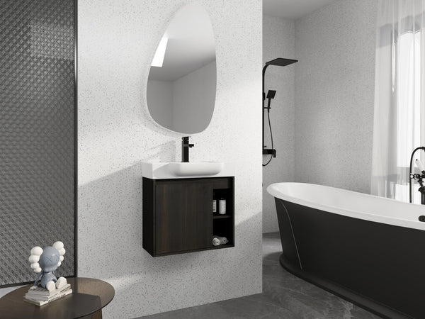 English Elm 24'' Floating Wall Mounted Bathroom Vanity with Ceramic Sink and Soft Close Cabinet Dark Oak W999P426634
