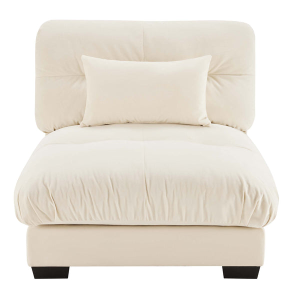 English Elm Milano Velvet Armless Sofa with Cloud Seat Cushion and Bolster Pillows for Luxe Living Room Comfort Cream W714P228719