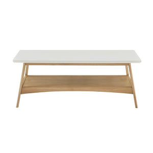 JLA Home Madison Park - Coffee Table Mid-Century Two-Tone Accent Table with Solid Wood Frame and Lower Shelf Storage, Stylish Off-White/Natural MP120-1063