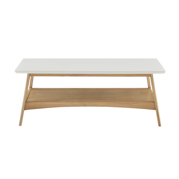 JLA Home Madison Park - Coffee Table Mid-Century Two-Tone Accent Table with Solid Wood Frame and Lower Shelf Storage, Stylish Off-White/Natural MP120-1063