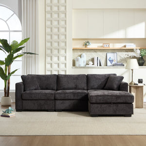 English Elm Modern Chenille L-shaped Sectional with Usb Charging Ottoman Storage Living Room Couch Black W2120S00014