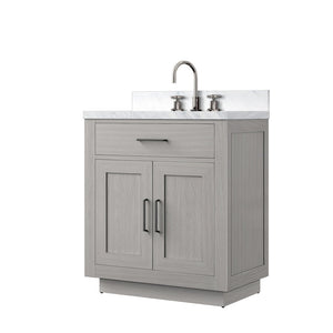 English Elm White Oak Single Bath Vanity With Carrara Marble Top, Chrome Gooseneck Faucet, And Soft-Close Drawers B2731P257663-GIGA