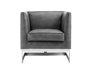 Sunpan Yvette Armchair - Exquisite Antique Brass Frame with Luxurious Velvet Upholstery for Modern Spaces Stainless Steel / Cantina Magnetite