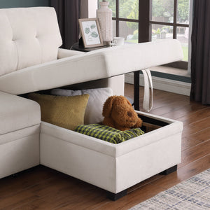 English Elm Lucca Modern Reversible Sleeper Sectional Sofa with Hidden Bed and Storage Chaise for Guests Comfort Beige B061S00839