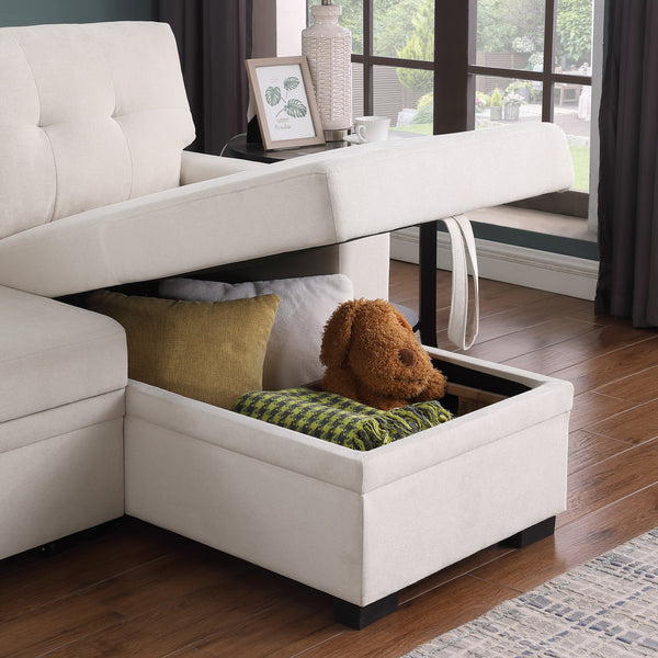 English Elm Lucca Modern Reversible Sleeper Sectional Sofa with Hidden Bed and Storage Chaise for Guests Comfort Beige B061S00839