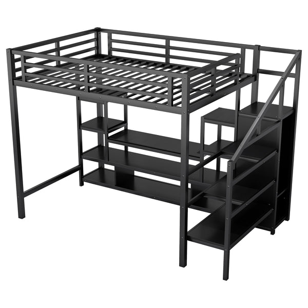 English Elm Full Size Metal Loft Bed With Integrated Tv Stand, Staircase & Wardrobe - Perfect For Kids & Teens! W2593S00012