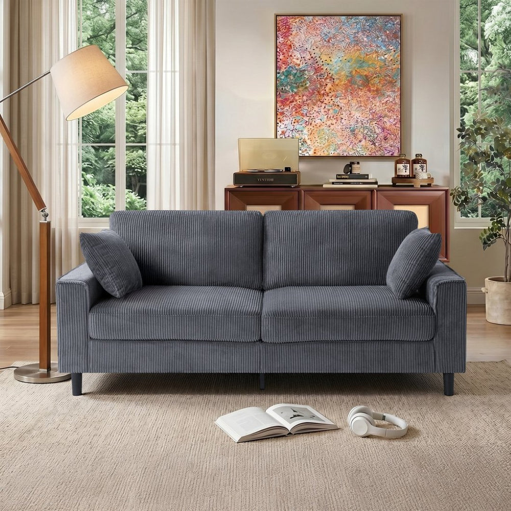 English Elm 81.8"corduroy Ribbed Upholstered 2-seater Sofa with Iron Wood Frame for Living Room Gray W5515P488194