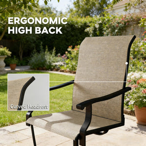 English Elm High Back Swivel Outdoor Patio Chairs with Breathable Mesh and Powder Coated Steel Frame Black+Brown T3971P444455