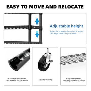 English Elm Heavy Duty Rolling Garment Rack Freestanding Closet Organizer with Adjustable Steel Shelving Black W5386P445614