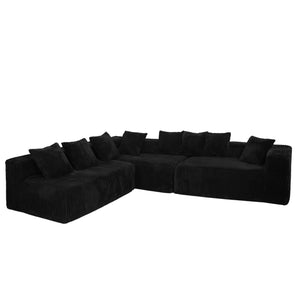 English Elm Modular U-Shaped Sectional Sofa - 4-Seater Reversible Chaise In Black Corduroy For Modern Living Spaces W3276S00015