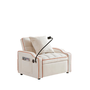 English Elm Sleeper Sofa Chair Velvet Convertible Armchair with Usb Charging for Small Spaces Beige W1359P458682