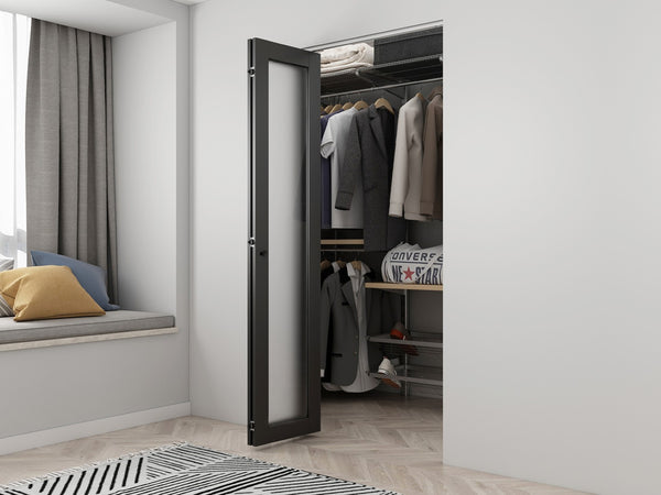 English Elm 30 in Matte Mdf Bi-fold Door with Frosted Glass Panels Hardware and Handle Included B2763P483221