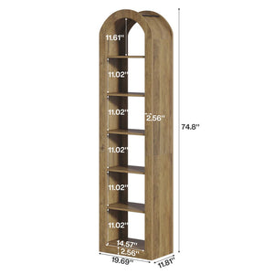 English Elm Open Arched Bookcase Six Tier Slim Natural Wood Finish Display Shelf for Any Room T3971P462366