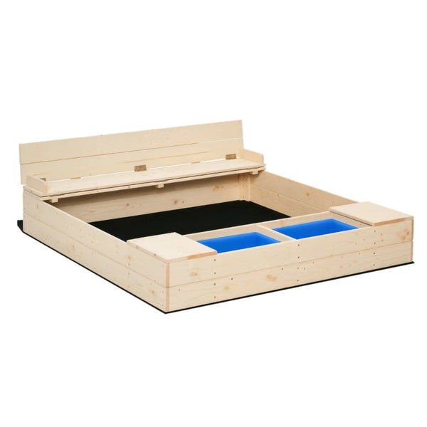English Elm Children Fir Wood Outdoor Sandbox with Bench Buckets Storage and Waterproof Cover T3971P438713