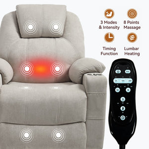 English Elm Up to 350 Lbs Chenille Power Lift Recliner with Massage Heating and Usb Charging Ports Beige W3224S00027