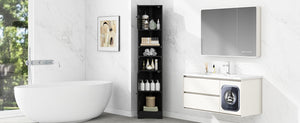 English Elm Multi-Functional Corner Cabinet Tall Trapezoid Bathroom Storage with Adjustable Shelves, Doors, Anti-Dump Device Black WF530911AAB
