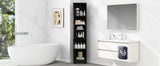 English Elm Multi-Functional Corner Cabinet Tall Bathroom Storage Cabinet With Two Doors and Adjustable Shelves, Open Shelf, Black