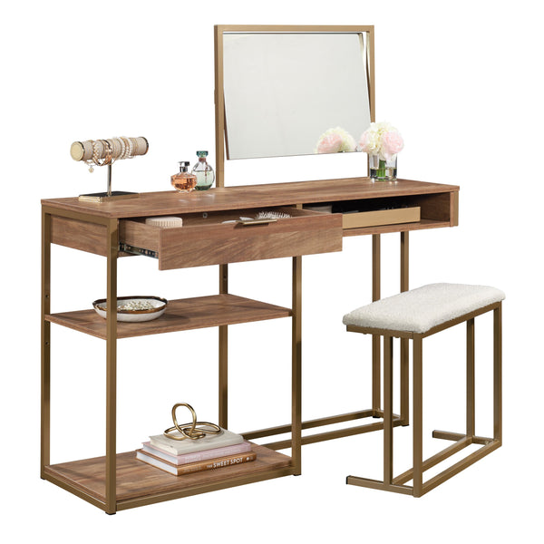 English Elm Vanity, Brown finish with Spacious Drawer & Open Shelves, Engineered Wood, Metal Frame Storage B356P367761
