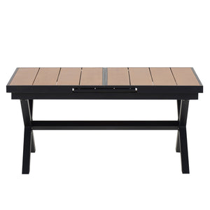 English Elm U_Style Outdoor Extendable Dining Set with 6 Sturdy Chairs, Heavy-Duty 352 lb Table Capacity, Stylish Black,Natural WY000443AAB