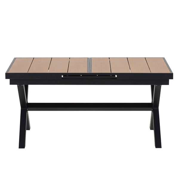 English Elm U_Style Outdoor Extendable Dining Set with 6 Sturdy Chairs, Heavy-Duty 352 lb Table Capacity, Stylish Black,Natural WY000443AAB