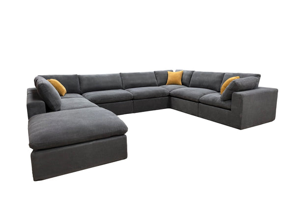 English Elm Coffee Bean Textured Modular Sectional Sofa Low Profile Living Room Contemporary Light Gray B2748S00072
