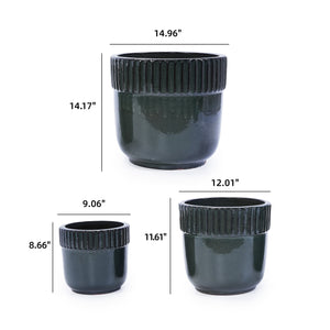 English Elm 3 Pieces Ceramic Flowerpot Set – Handcrafted Antique Black Planters For Indoor & Outdoor Use W3273P321472