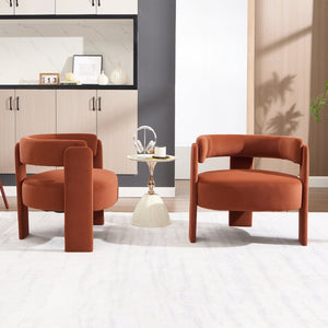 English Elm Accent Chair Velvet Upholstered Mid Century Modern Seat with Tapered Wood Legs for Any Room Orange W3244P417189