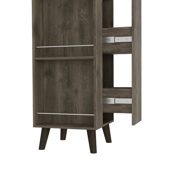 English Elm Cincinatti Corner Bar Cabinet Dark Brown with Stemware Rack, 2 Railed Shelves, 2-Tier Drawer, Open Prep Shelf B070S00176
