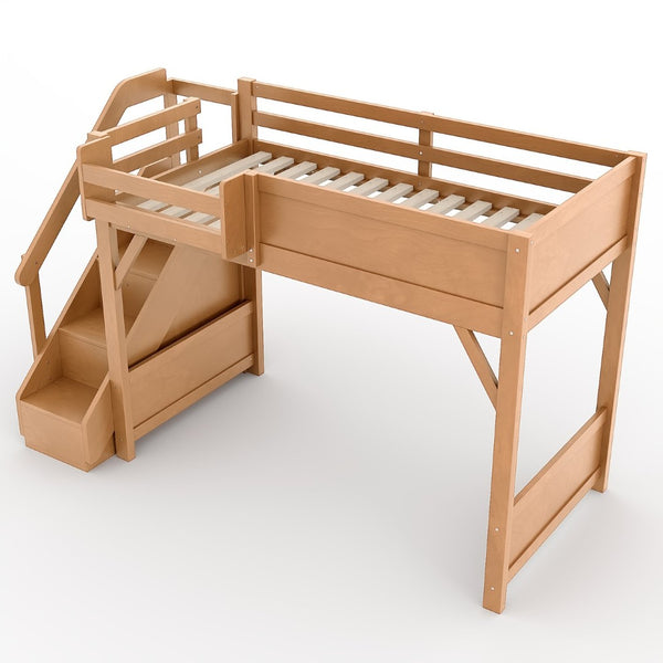 English Elm Twin Low Loft Bed Solid Pine Frame Kids Study Desk Blackboard Storage White Antique Natural W1580S00553