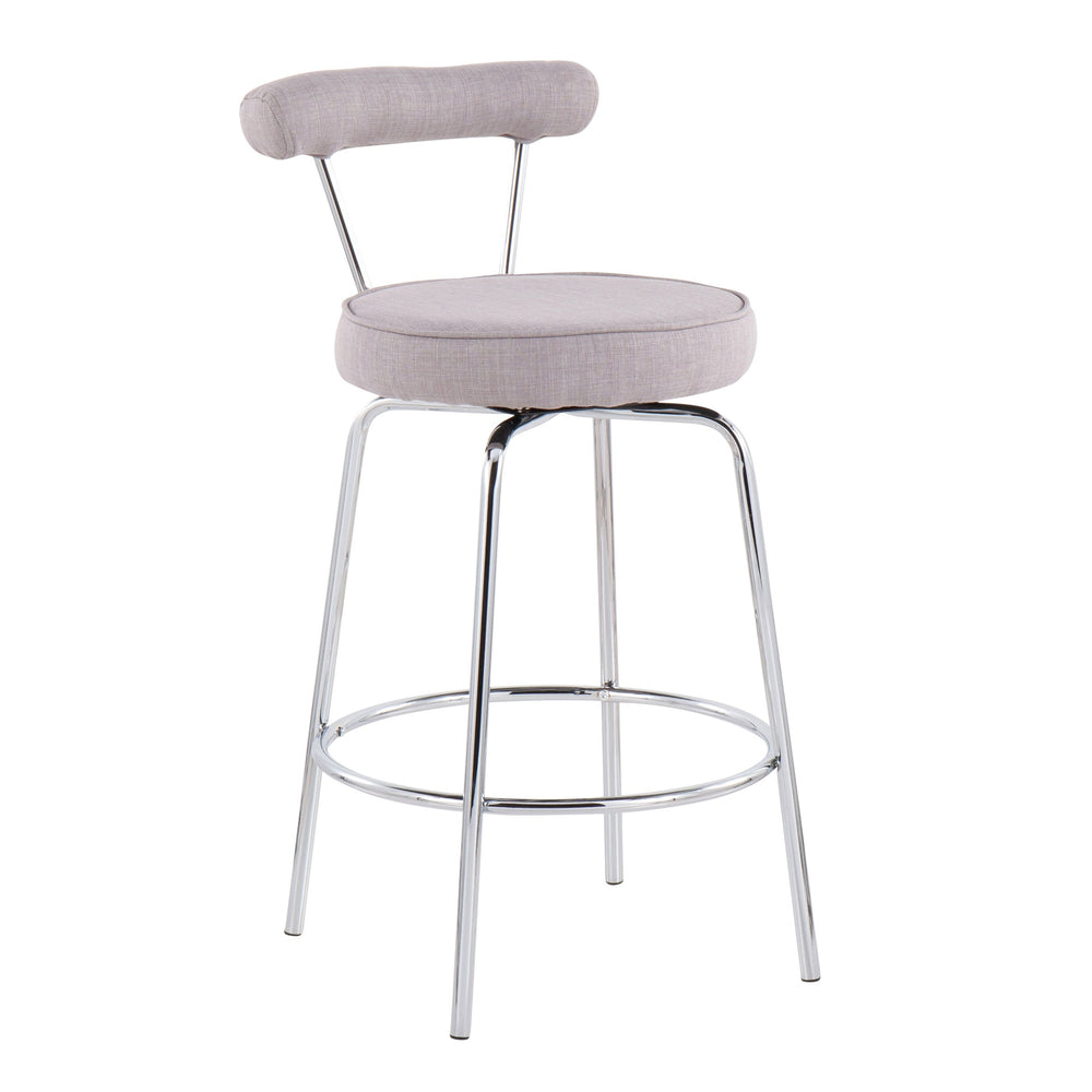 English Elm Rhonda Counter Stool Set of 2 — Art Deco-Inspired Swivel Seat, Plush Fabric, Sleek Black Steel Frame Grey B202P222102