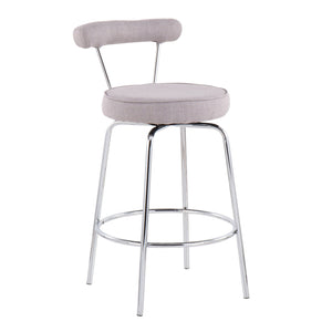English Elm Rhonda Counter Stool Set of 2 — Art Deco-Inspired Swivel Seat, Plush Fabric, Sleek Black Steel Frame Grey B202P222102