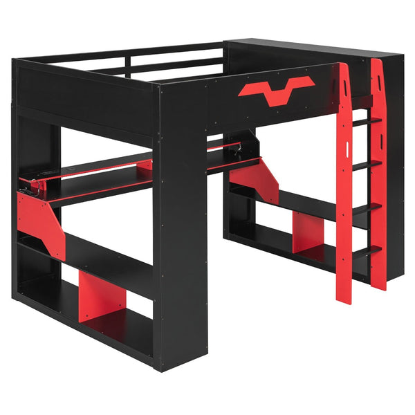 English Elm Full Size Gaming Loft Bed with Rgb Lighting Built-in Desk and Usb Charging Ports LT000275AAJ