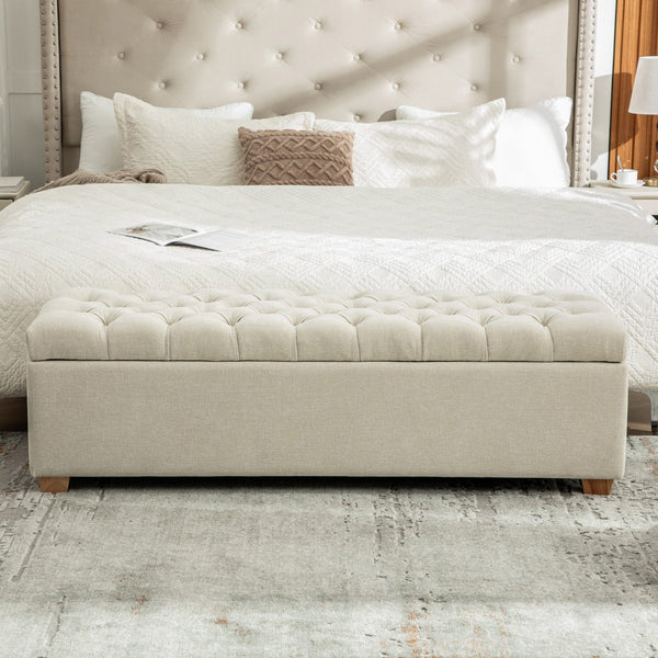 English Elm 60.2'' Chenille Tufted Flip Top Storage Bench with Rubberwood Legs for Bedroom W3118P462293