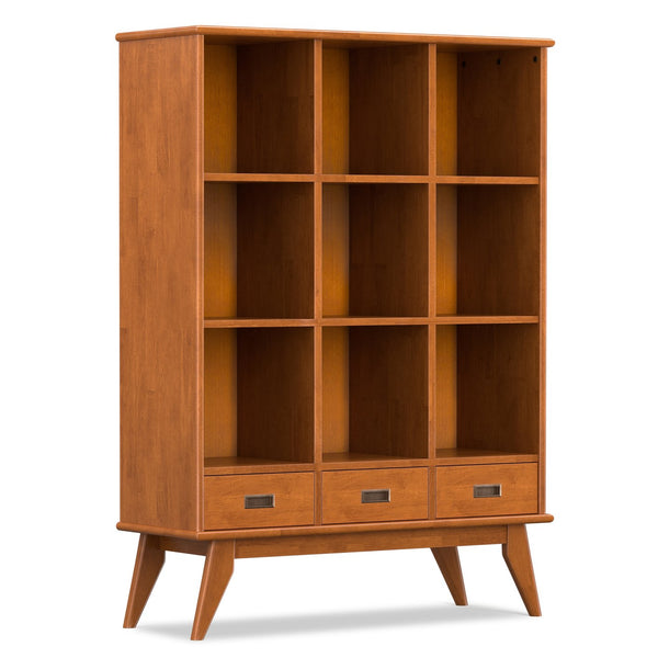 English Elm Draper Mid-Century 9-Cube Storage Console with 3 Drawers, Teak Brown Rubberwood, Low-VOC Finish B136P364306
