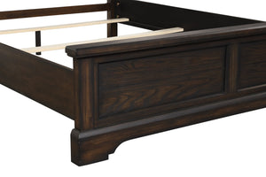 English Elm Queen Mahogany Sleigh Bed with Elm Veneer & Pine Solid Frame, Traditional Curved Headboard Design B2699S00050