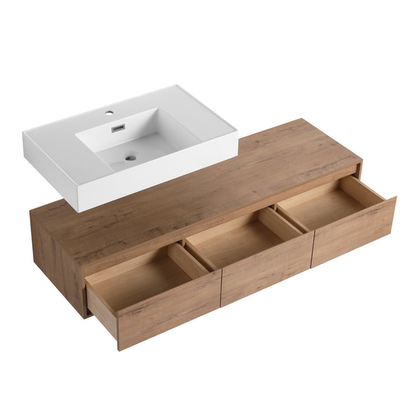 English Elm 60-Inch Wall-Mounted Bathroom Vanity With Stylish Resin Sink, Soft-Close Drawers & Modern Design W999S00355