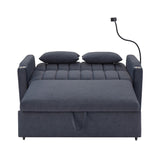 English Elm 55.9" Convertible Sofa Bed Loveseat Sofa With Three Usb Ports, Two Side Pockets, Two Cup Holders and 360°Swivel Phone Holder For Living Room, Blue Grey