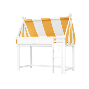 English Elm Twin Solid Wood Loft Bed with Led Lights Canopy Bookshelf for Kids Bedroom White N7090002241K