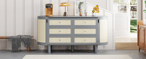 English Elm Full Murphy Bed with Woven Rattan Cabinet Front and Built-in Side Storage Units Gray LP000599AAE