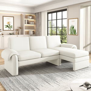 English Elm 94.1" Convertible Futon Sofa Bed L-Shaped Chenille Sleeper with Reversible Chaise, Adjustable Backrest and Pillows Beige N719S001770A