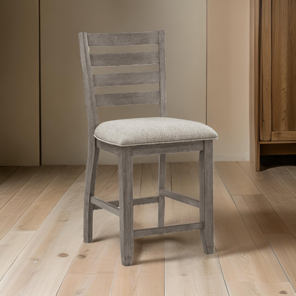 English Elm Trea Ladder Back Counter Stools Cushioned Polyester Seat Cherry Wood Set of Two Beige+Grey B056P416886