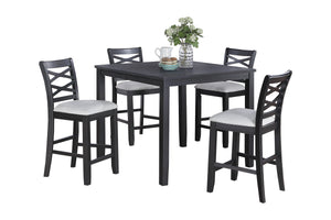 English Elm 5-Piece Counter Height Dining Set Charcoal Finish with Upholstered X-Back Chairs, Square Table B089P389532
