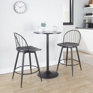 English Elm Riley 26" Farmhouse Fixed-Height Swivel Counter Stools Set of 2 - Matte Black Metal, Faux Leather Cushioned Seats, Round Footrest B202S00370