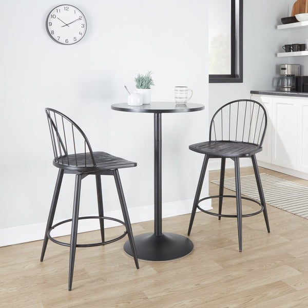 English Elm Riley 26" Farmhouse Fixed-Height Swivel Counter Stools Set of 2 - Matte Black Metal, Faux Leather Cushioned Seats, Round Footrest B202S00370