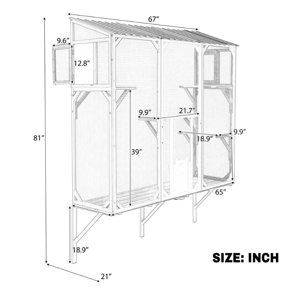 English Elm Outdoor Fir Wood Window Catio Enclosure with Four Climbing Platforms for Cats Grey,White N719P418371K