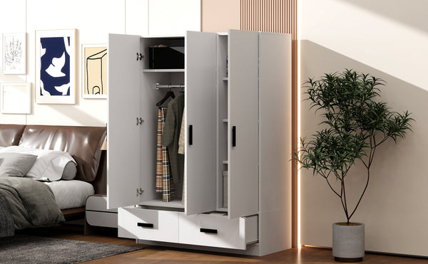 English Elm 3 Door Wardrobe Closet with Drawers, Shelves & Aluminum Rod — Durable MDF Pine, 47.2"L x 20"W x 67.7"H white GX001837AAK