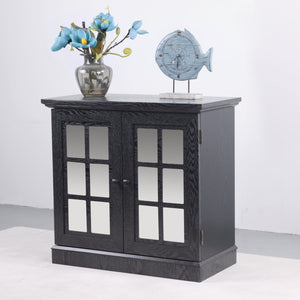 English Elm Storage Sideboard with Mirrored Acrylic Doors and Wood Grain Mdf Finish for Compact Rooms Black W2899P372748