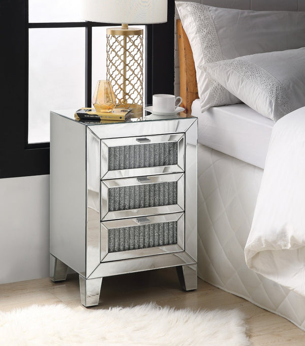 English Elm Noralie Mirrored Three Drawer Glam Accent Table with Faux Diamond Inlay Fronts B2726P448765