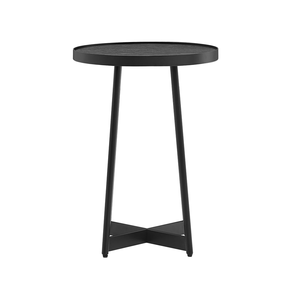 English Elm Ranlo Modern Round Accent Table with Oak Veneer Top, Black Geometric Metal Legs, Space-Saving Design B050P364435
